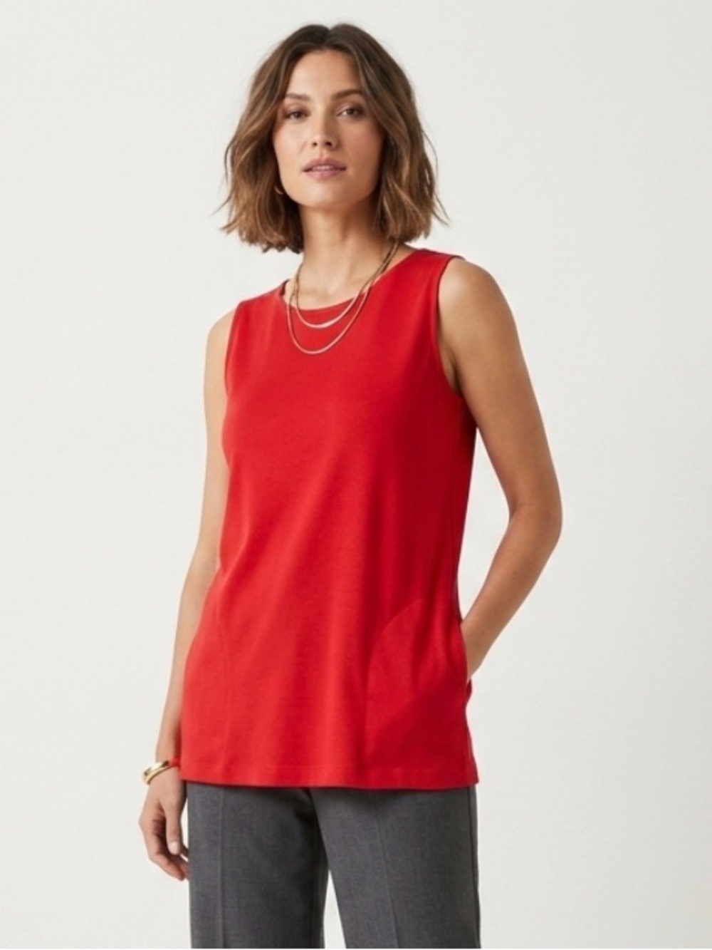 NWT Chico’s 100% Pima Cotton Sleeveless Pocket Tunic Tank Red Top Size Large NEW